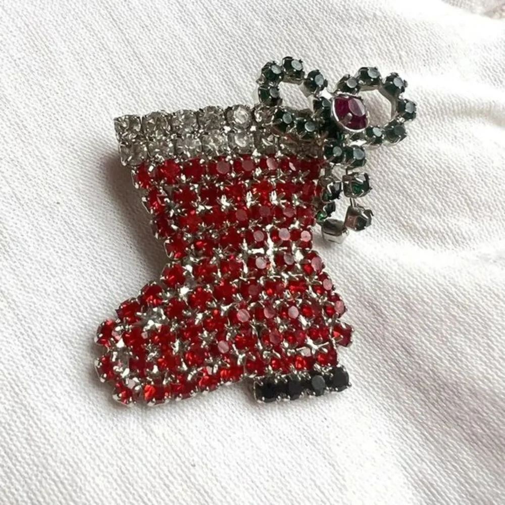 Lot of 2 Christmas Brooch Multicolor, Rhinestone, Christmas tree and‎ boot.